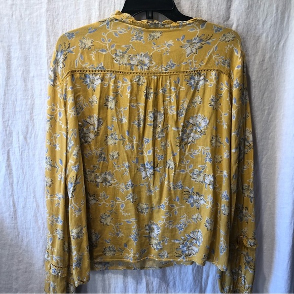 American Rag et Cie peasant blouse bohemian floral gold and light blue L - Picture 5 of 7